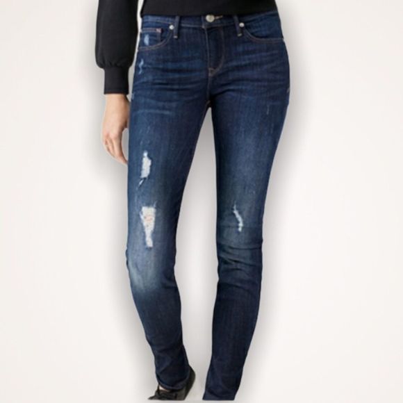 EXPRESS Stella Distressed Dark Wash Ankle Jeans - Picture 1 of 8